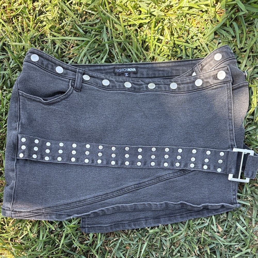 Fashion Nova Charcoal Mini Skirt with Silver Accents
